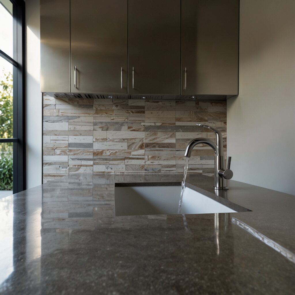 Spotlessly clean modern London kitchen showing the Deep Cleaning stage of the LETPRIME turnaround process — bright surfaces, polished countertops, and a fresh move-in-ready finish.