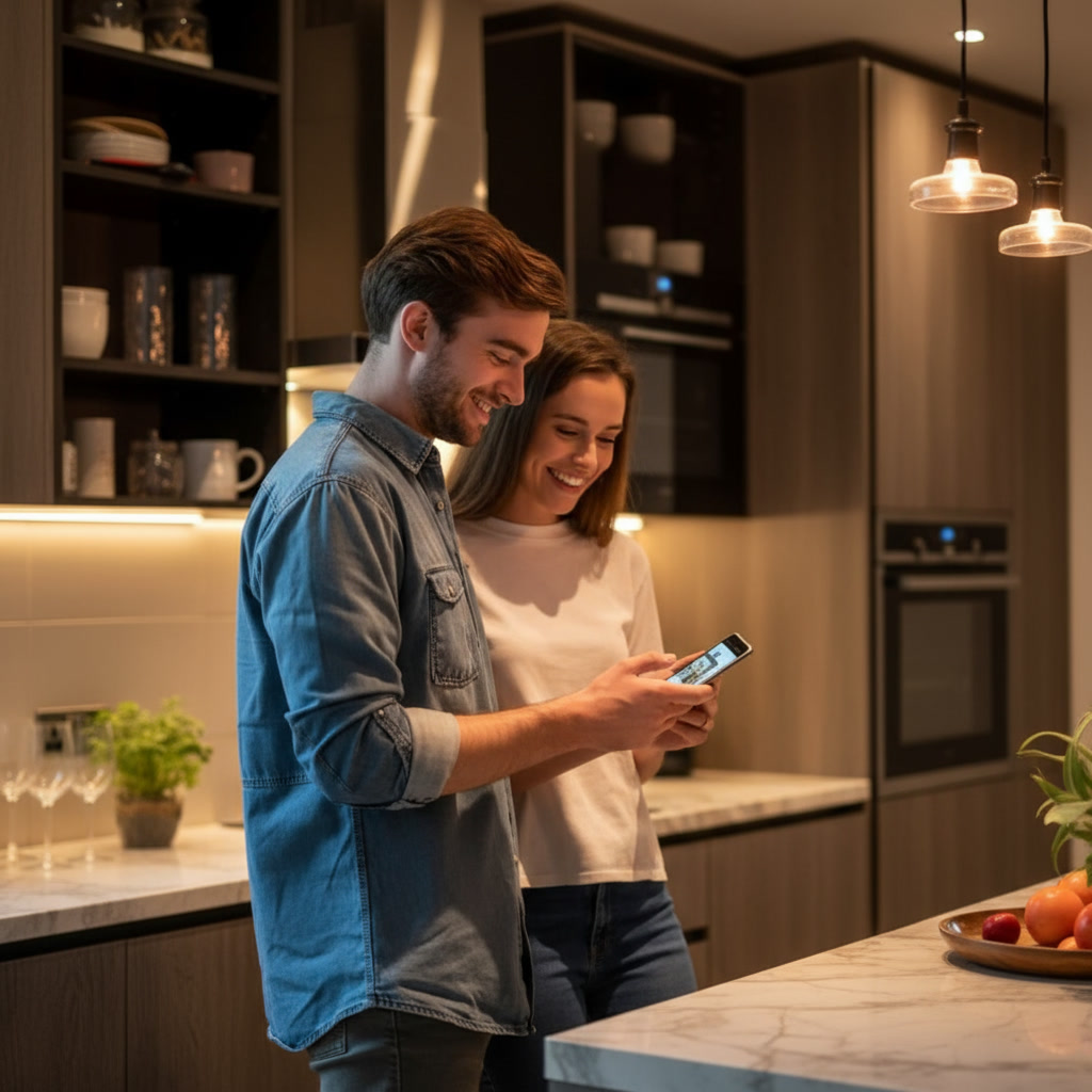 gemini 2.5 flash image a natural ultra realistic photo of a young couple standing in a modern london ap 0